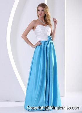 White and Aqua Blue Sweetheart Hand Made Flower and Ruch Prom / Celebrity Dress 2013 Taffeta