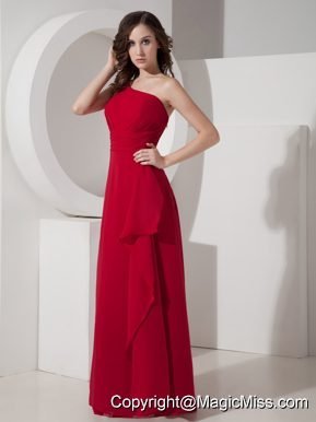 Red Empire One Shoulder Floor-length Chiffon Prom Dress