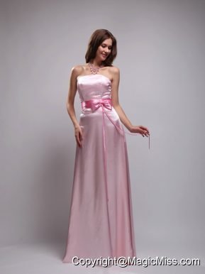 Baby Pink Empire Strapless Floor-length Taffeta Beading and Bowknot Prom Dress