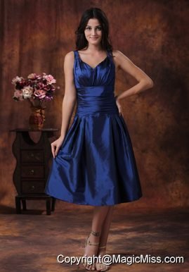Royal Blue Bridesmaid Dress Clearances With V-neck Tea-length In Yuma Arizona