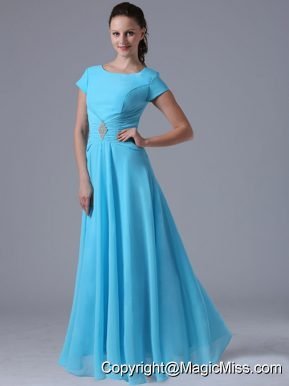 Baby Blue Scoop Bridesmaid Dress With Beading and Ruch In Maryland