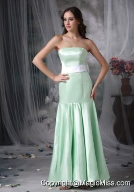 Apple Green Mermaid Strapless Brush TrainTaffeta Sash Prom Dress