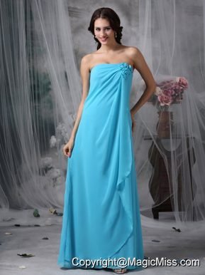 Teal Empire Strapless Floor-length Chiffon Hand Made Made Flowers Prom Dress