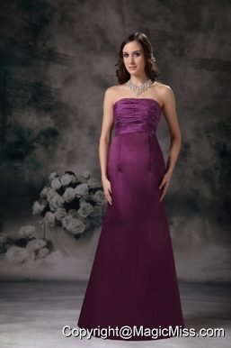 Purple Column Strapless Floor-length Taffeta Beading Prom Dress