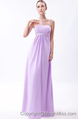 Lilac Empire Strapless Floor-length Chiffon Embroidery Prom Dress
