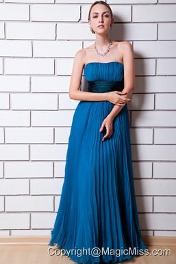Blue Empire Strapless Floor-length Organza Pleat Prom Dress