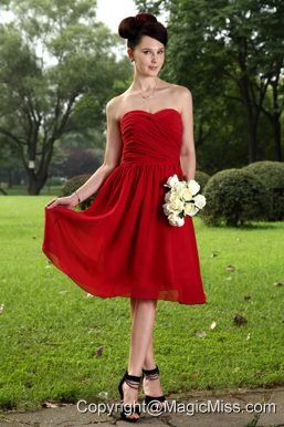 Red Empire Sweetheart Knee-length Chiffon Ruch Prom / Homecoming Dress