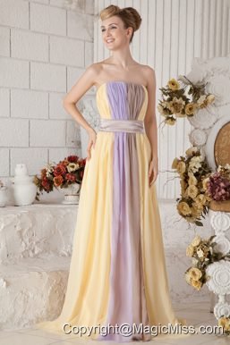 Yellow and Lilac Colorful Empire Strapless Chiffon Prom Dress