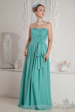 Turquoise Empire Sweetheart Floor-length Chiffon Ruch and Sash Prom Dress