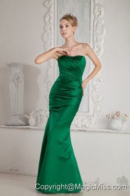 Green Mermaid Strapless Floor-length Satin Ruch Prom Dress