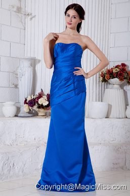 Royal Blue Column Strapless Brush Train Taffeta Ruch Prom / Evening Dress