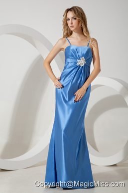 Blue Column Straps Floor-length Taffeta Appliques Prom / Evening Dress