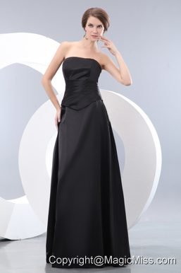 Black Empire Strapless Floor-length Taffeta Ruch Prom / Evening Dress