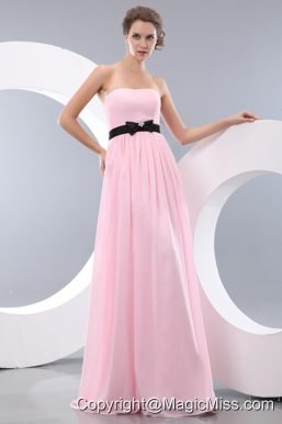 Pink Empire Strapless Brush Train Chiffon Belt Bridesmaid Dress