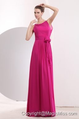 Modest Hot Pink Empire Prom Dress Bateau Chiffon Sash Floor-length