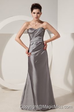 Cheap Grey Prom Dress Column Beading Sweetheart Floor-length Satin