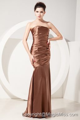 Chocolate Mermaid Strapless Floor-length Taffeta Ruch Prom Dress
