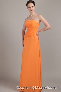 Orange Column Strapless Floor-length Chiffon Beading Bridesmaid Dress