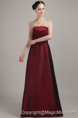 Wine Red Empire Strapless Floor-length Taffeta Bridesmaid Dress