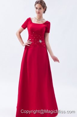 Red Empire Scoop Floor-length Satin Beading Mother Of The Bride Dress
