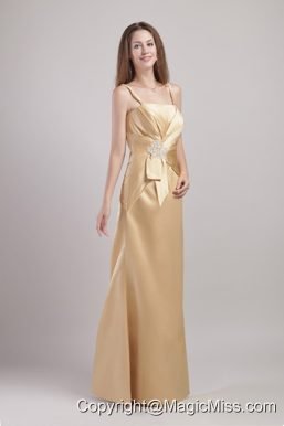 Champagne Column/Sheath Spaghetti Strap Floor-length Satin Appliques Bridesmaid Dress