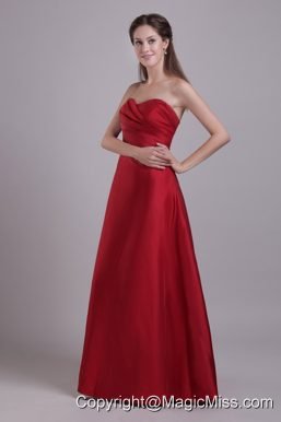 Wine Red A-Line / Princess Sweetheart Floor-length Taffeta Ruch Prom Dress