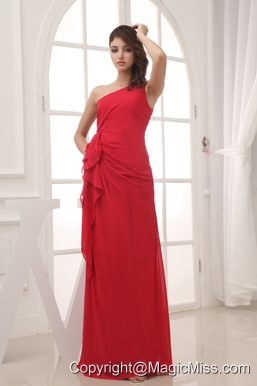 Red Column One Shoulder long Chiffon 2013 Bridesmaid Dress