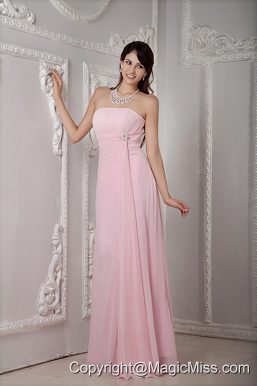Baby Pink Empire Strapless Floor-length Chiffon Beading Prom Dress