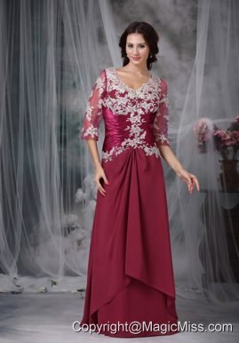 Red Column / Sheath V-neck Floor-length Chiffon Appliques Mother Of The Bride Dress