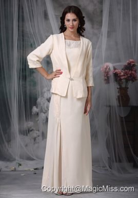 Champagne Column Scoop Floor-length Chiffon Appliques Mather Of The Bride Dress