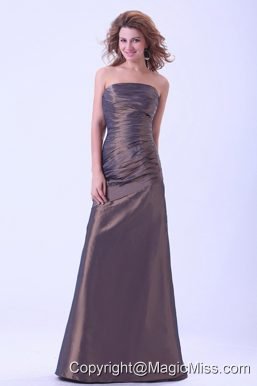 Simple Prom Dress Brown Strapless A-line Taffeta Floor-length