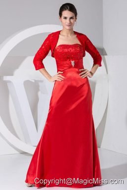 Beading and Embroidery Decorate Bodice Taffeta Red Floor-length Strapless 2013 Prom Dress