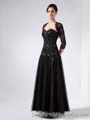 Black Column Sweetheart Ankle-length Tulle and Taffeta Beading Mother Of The Bride Dress