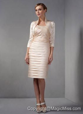 Chanpagne Column Scoop Knee-length Taffeta Beading and Ruch Mother Of The Bride Dress