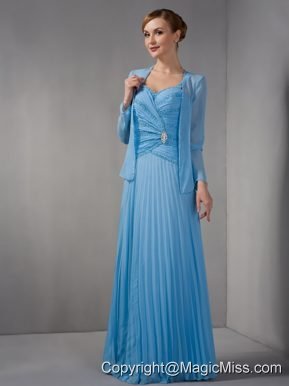 Teal Column Straps Floor-length Chiffon Appliques Mother Of The Bride Dress