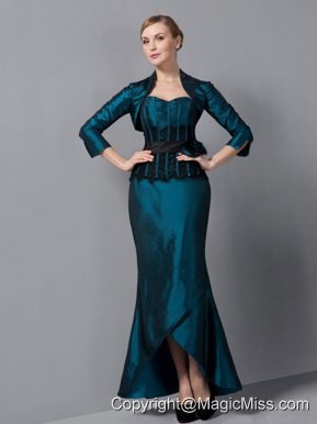 Turquoise Mermaid Sweetheart Ankle-length Taffeta Sash Mother Of The Bride Dress