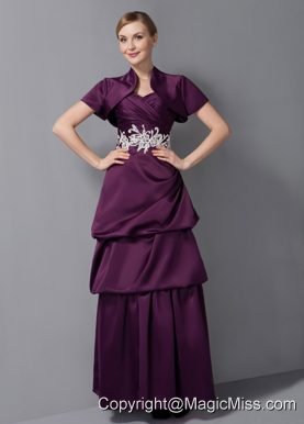 Dark Purple Column Sweetheart Ankle-length Ankle-length Appliques Mother Of The Bride Dress
