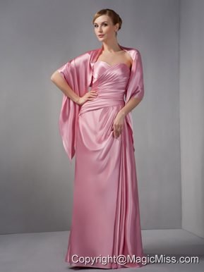Modest Rose Pink Column Prom Dress Sweetheart Ruch Floor-length Taffeta