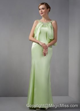 Elegant Spring Green Mother Of The Brides Dress Column Scoop Beading Floor-length Elastic Woven Satin