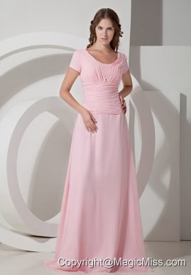 Baby Pink Empire Scoop Neck Floor-length Chiffon Beading Prom Dress
