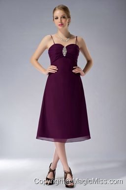 Burgundy A-line Straps Knee-length Chiffon Beading Mother Of The Bride Dress