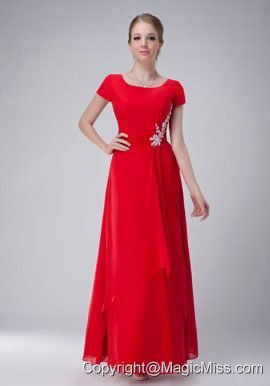 Red Empire Scoop Ankle-length Chiffon Appliques Mother Of The Bride Dress