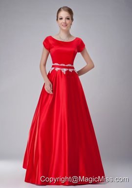 Red A-line Scoop Floor-length Taffeta Appliques Mother Of The Bride Dress