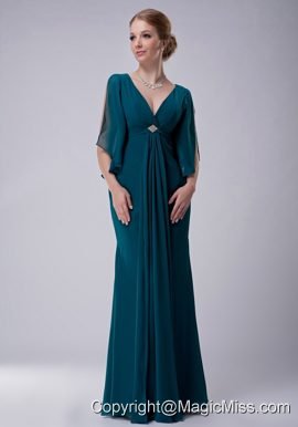Turquoise Empire V-neck Floor-length Chiffon Beading Mother Of The Bride Dress