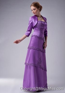 Purple Empire Strapless Floor-length Satin Appliques Mother Of The Bride Dress