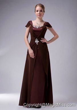 Brown Column Square Floor-length Chiffon Beaidng Mother Of The Bride Dress