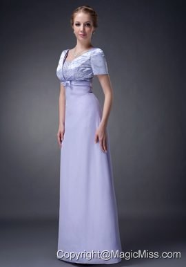 Lilac Column V-neck Floor-length Chiffon Beading Mother Of The Bride Dress