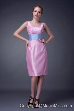 Pink Column Scoop Knee-length Taffeta Sashes Mother Of The Bride Dress