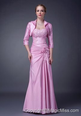 Pink Column Strapless Floor-length Taffeta Appliques Mother Of The Bride Dress