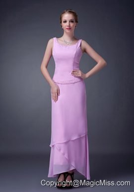 Pink Column Scoop Ankle-length Chiffon Beading Mother Of The Bride Dress